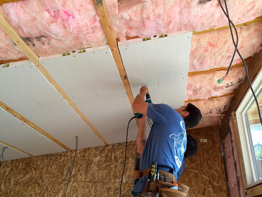 First installation of Ray Magic Beams radiant cooling and heating gypsum panels
