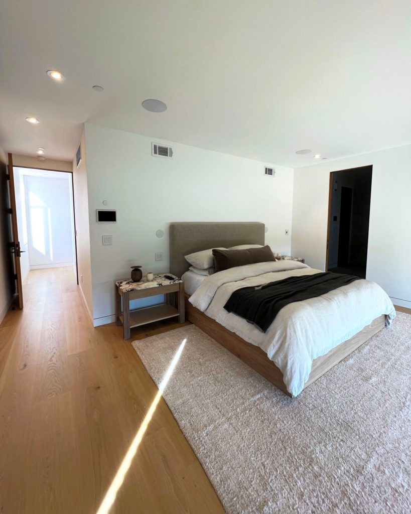 Bedroom in San Rafael project that utilizes Messana Ray Magic® radiant ceiling panels for hydronic heating and cooling
