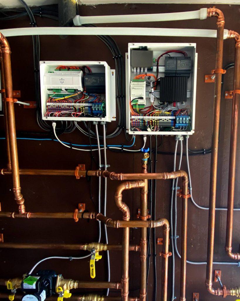Messana Controls installed in mechanical room to manage hydronic heating and cooling.